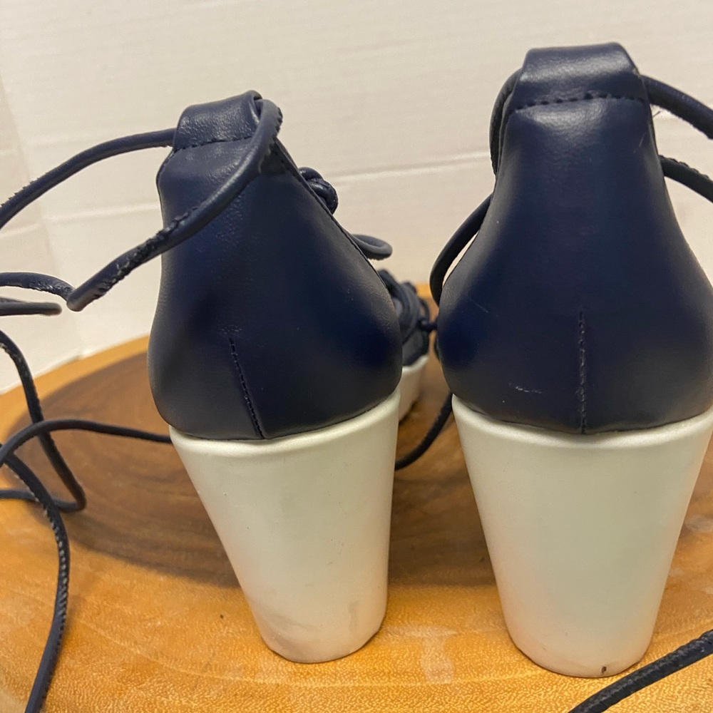 Charles David Color Block Lace Up Wedge Sandals - image 5